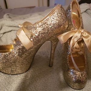 Bordello Gold Glitter Heels